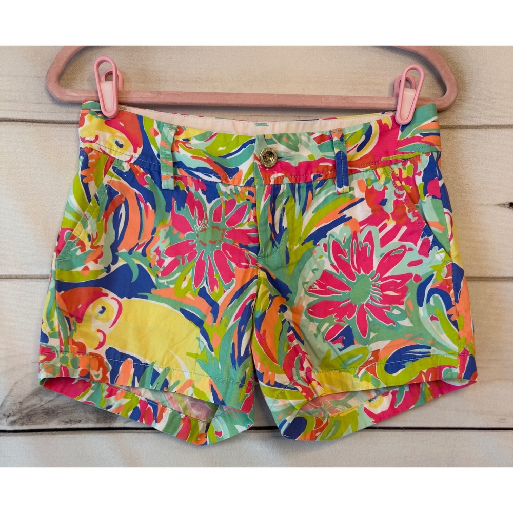 Lilly Pulitzer Callahan Shorts Womens 0 Multicolor Tropical Toucan Floral Cotton